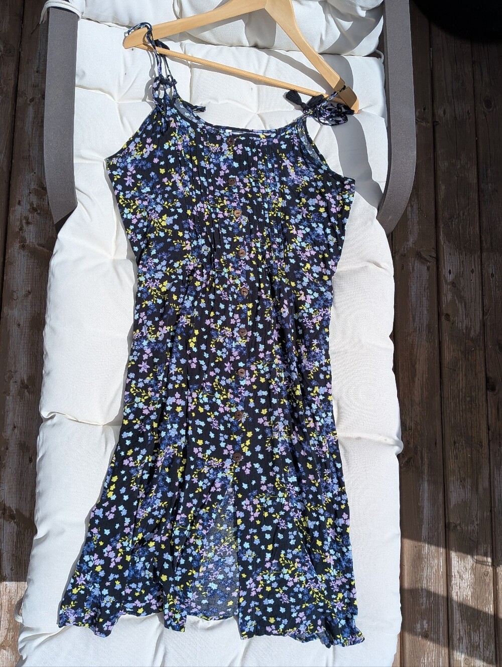 La Vie En Rose Aqua Ditsy Floral Adjustable Tie Shoulder Dress Size Sm
